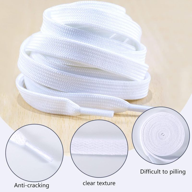 Double Layer Flat Shoelaces 160cm White 1cm Wide - Durable Vibrant Color Laces for Casual Sneakers Dress Boots - Image 3