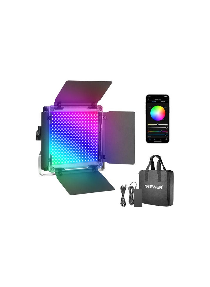 Neewer 660 Pro II 50W RGB + Bi‑Color LED Video Light with 4‑Way Barndoors & Stand Kit black - Image 1