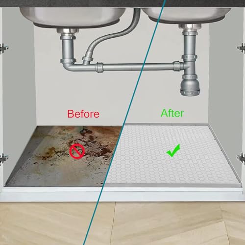 Jacooxi Under Sink Mat 22 x 19, Silicone Under Sink Protector Mat for Kitchen Waterproof, Easy to Clean Bathroom Cabinet Mat Organizers and Storage, Light Grey - Image 4