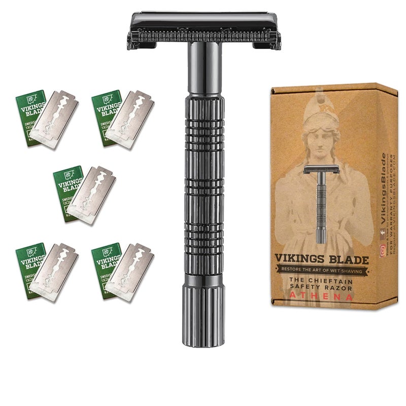 VIKINGS BLADE Safety Razor for Women  5 Swedish Steel Blades Quick Release Head Double Edge Smooth Reusable Recyclable Model Athena
