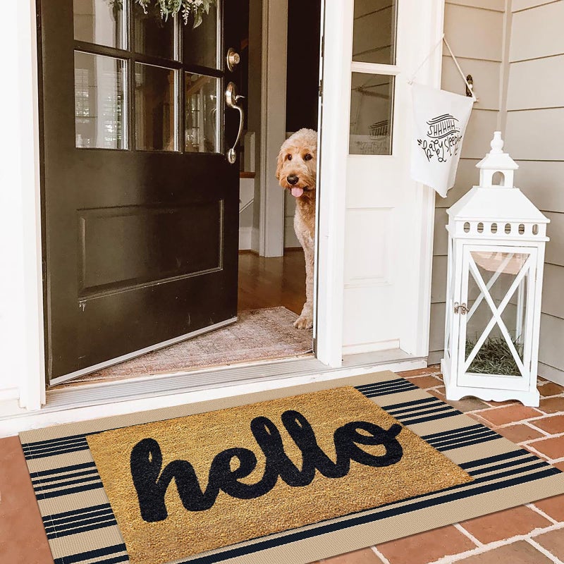 KILOCOCO Striped Rug 2.3'x3.6' Indoor Outdoor Rugs Front Door Mat Hand Woven Cotton Washable Striped Layered Doormats for Front Door/Kitchen/Farmhouse/Entryway/Patio, Brown - Image 2