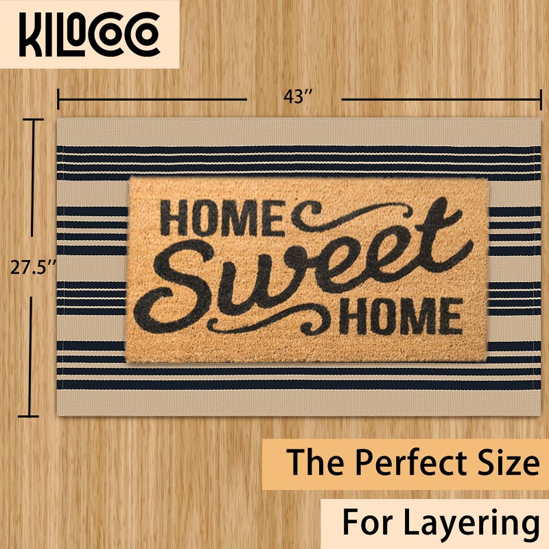 KILOCOCO Striped Rug 2.3'x3.6' Indoor Outdoor Rugs Front Door Mat Hand Woven Cotton Washable Striped Layered Doormats for Front Door/Kitchen/Farmhouse/Entryway/Patio, Brown - Image 3