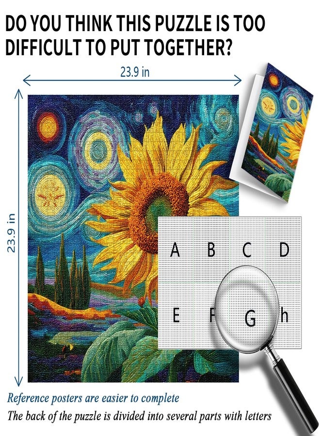 PICKFORU Sunflower Puzzles for Adults 1000 Pieces, PICKFORU Nature Flower Puzzle Starry Night, Impossible Hard Plant Floral Art Theme, Challenging for Adults - Image 3
