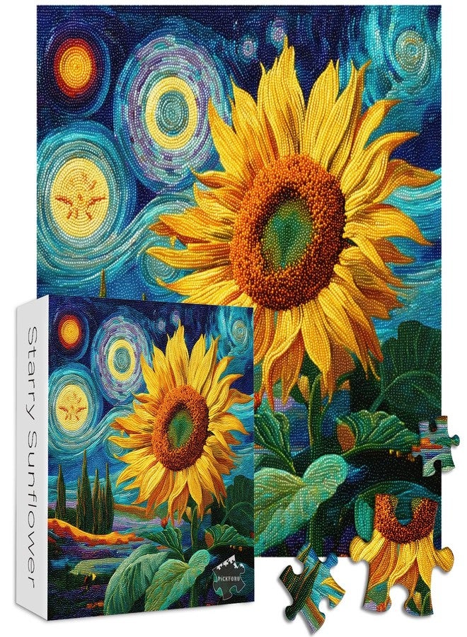 PICKFORU Sunflower Puzzles for Adults 1000 Pieces, PICKFORU Nature Flower Puzzle Starry Night, Impossible Hard Plant Floral Art Theme, Challenging for Adults - Image 2