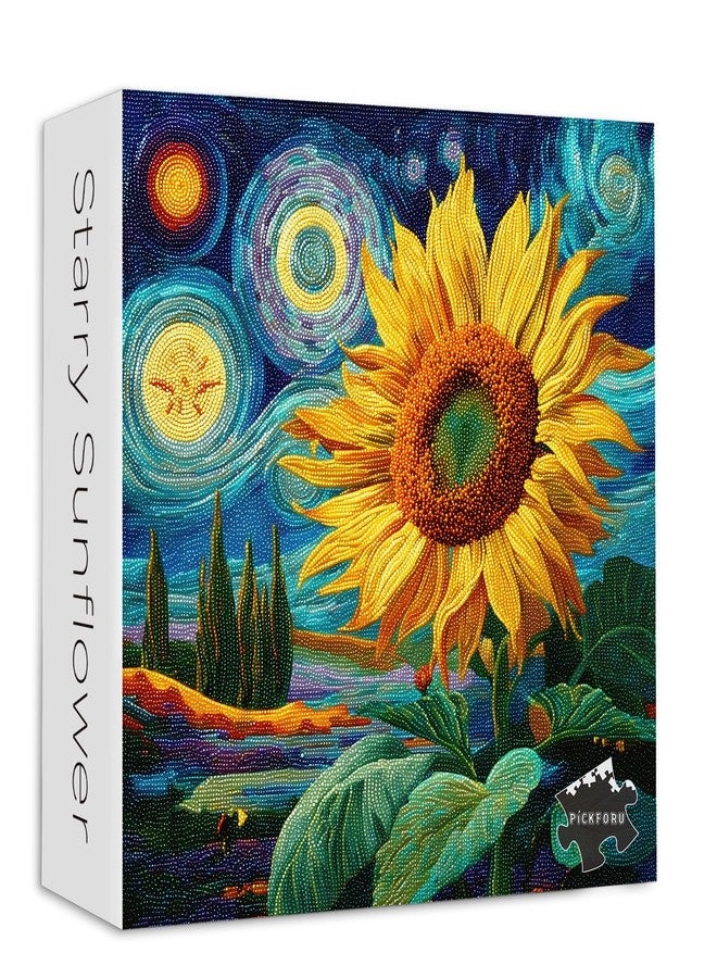 PICKFORU Sunflower Puzzles for Adults 1000 Pieces, PICKFORU Nature Flower Puzzle Starry Night, Impossible Hard Plant Floral Art Theme, Challenging for Adults - Image 1