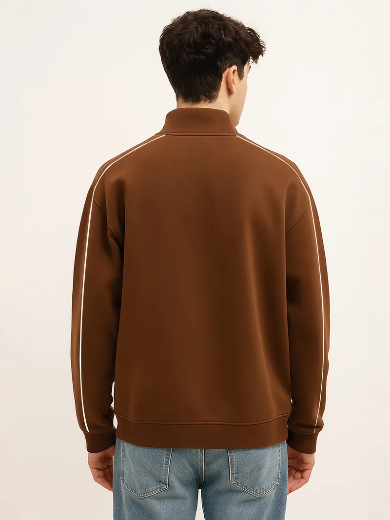 Maniac  Maniac Mens Printed Dare High Neck Full Sleeve Brown Fleece Sweatshirt for Men | Best Price UAE