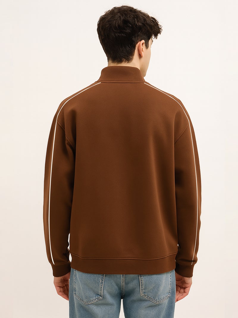 Maniac Mens Printed Dare High Neck Full Sleeve Brown Fleece Sweatshirt - Image 3