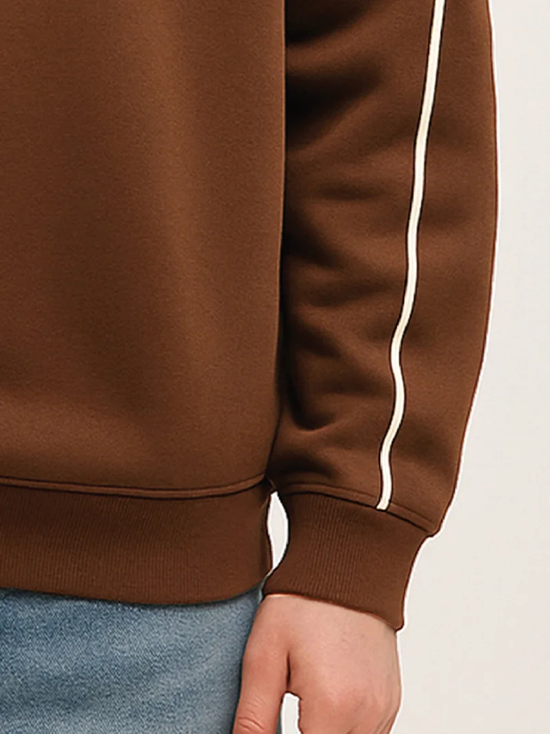 Maniac  Maniac Mens Printed Dare High Neck Full Sleeve Brown Fleece Sweatshirt for Men | Best Price UAE