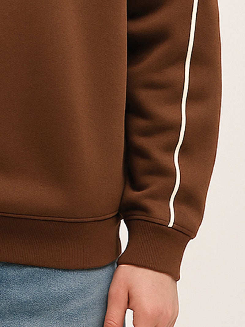 Maniac Mens Printed Dare High Neck Full Sleeve Brown Fleece Sweatshirt - Image 5