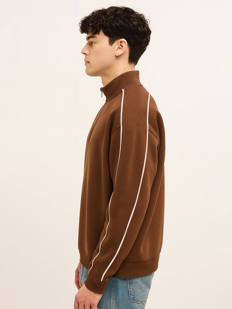 Maniac Mens Printed Dare High Neck Full Sleeve Brown Fleece Sweatshirt - Image 2