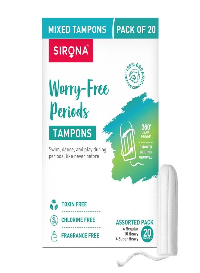 Sirona Period Made Easy Mix Tampons - 20 Piece (Pack of 1) | For Regular, Heavy & Super Heavy Flow | High Absorption Biodegradable Tampons | FDA Approved | 360° Leakproof - Image 1