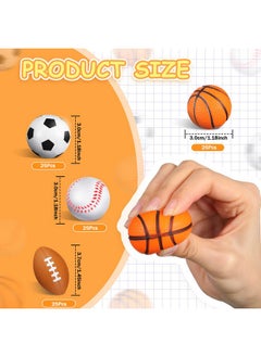 Civaner 100 Pieces Mini Stress Balls Sports Foam Balls Bouncy Foam Balls Including Basketball, Soccer Ball, Baseball, Football For Sports Party Favors Mini Footballs Party Favors  - Image 2