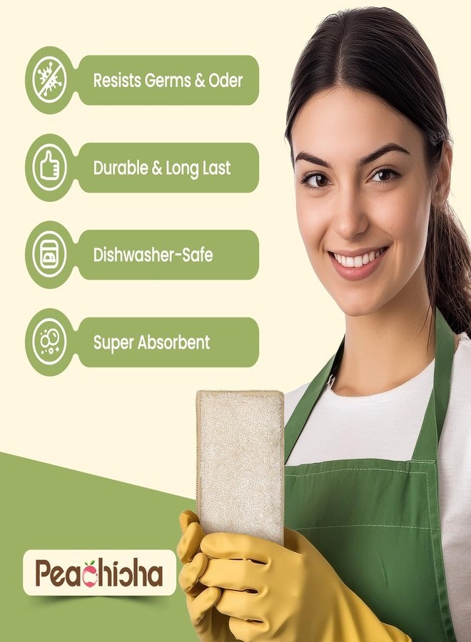 PEACHICHA Bamboo Sponges for Dish Washing Reusable Dish Sponge Multi Use Kitchen Sponges Non-Scratch Reusable Cleaning Pads for Dishes, Pots and Pans, Pack of 5 - Image 2