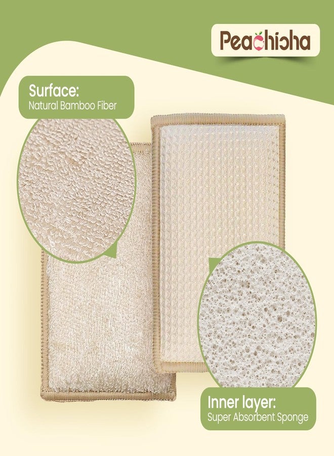 PEACHICHA Bamboo Sponges for Dish Washing Reusable Dish Sponge Multi Use Kitchen Sponges Non-Scratch Reusable Cleaning Pads for Dishes, Pots and Pans, Pack of 5 - Image 3