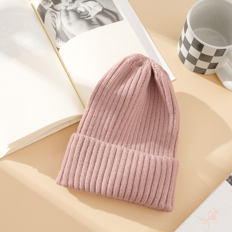 Candy Color Rabbit Hair Knitted Hat Womens Autumn and Winter Korean Style All-match Digital Patch Pullover Hat Warm Wool Hat