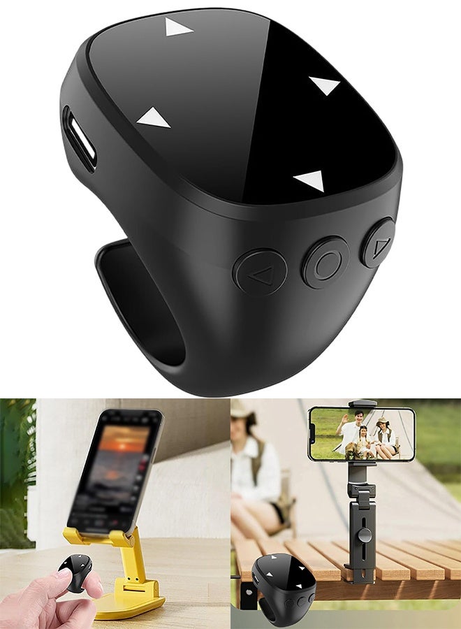 Bluetooth Scroll Ring Remote Control, Touch Screen Wireless  Turner and Multimedia Controller for Various Devices with App Support and Long Battery Life (Black) - Image 1