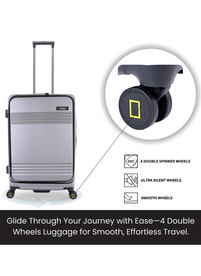 NATIONAL GEOGRAPHIC National Geographic Lodge Travel Suitcase Set, 100% PC Durable Lightweight Hard Shell Expandable Luggage, 4 Double Wheel, TSA Lock 3pcs Trolley Bag Silver (20+24+28 Inch).  - Image 5