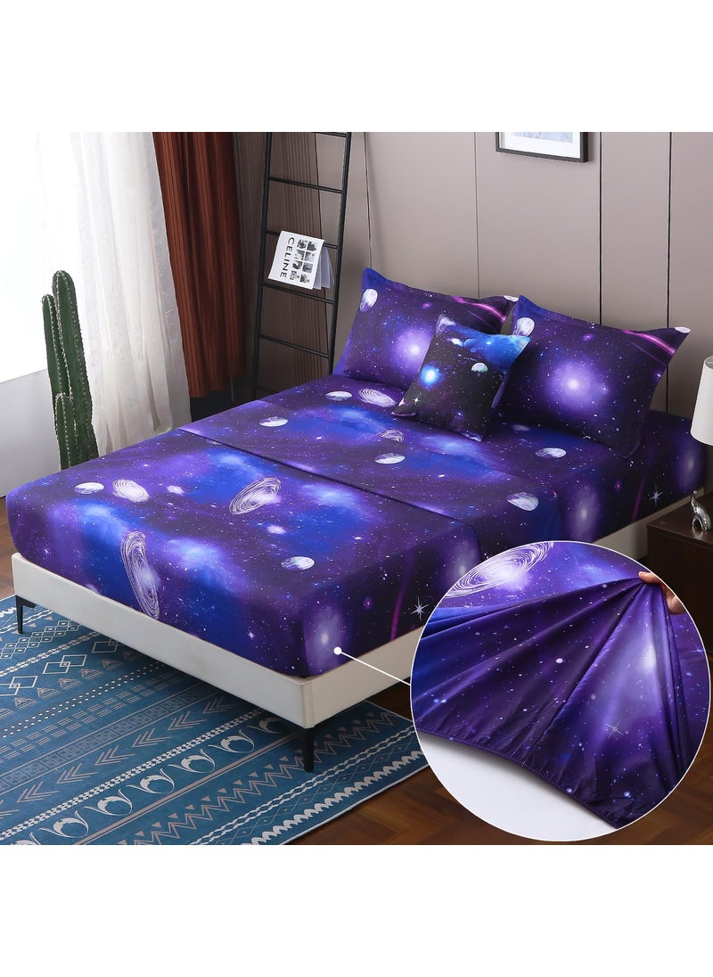 JQinHome JQinHome Full Galaxy Comforter Sets 6 Piece Bed in A Bag  Outer Space Themed Bedding for Children Boy Girl Teen Kids 1 Comforter  1 Flat Sheet  1 Fitted Sheet  2 Pillowshams  1 Cushion Cover(Purple)  - Image 4