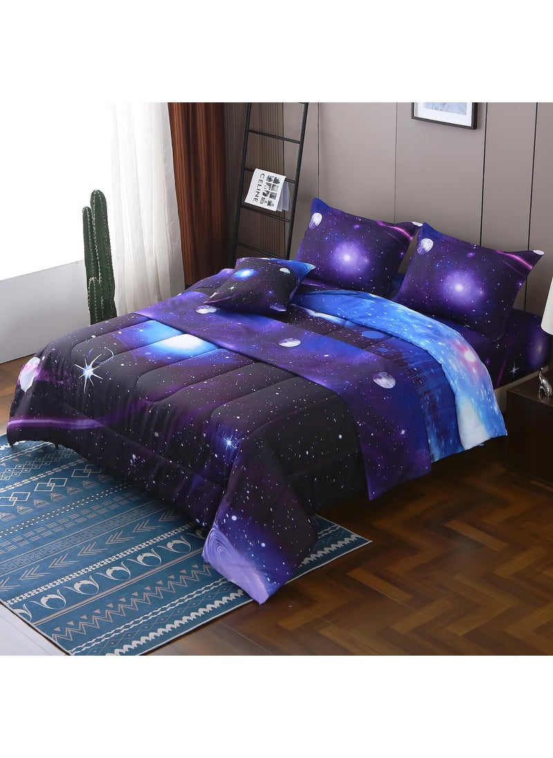 JQinHome JQinHome Full Galaxy Comforter Sets 6 Piece Bed in A Bag  Outer Space Themed Bedding for Children Boy Girl Teen Kids 1 Comforter  1 Flat Sheet  1 Fitted Sheet  2 Pillowshams  1 Cushion Cover(Purple)  - Image 3