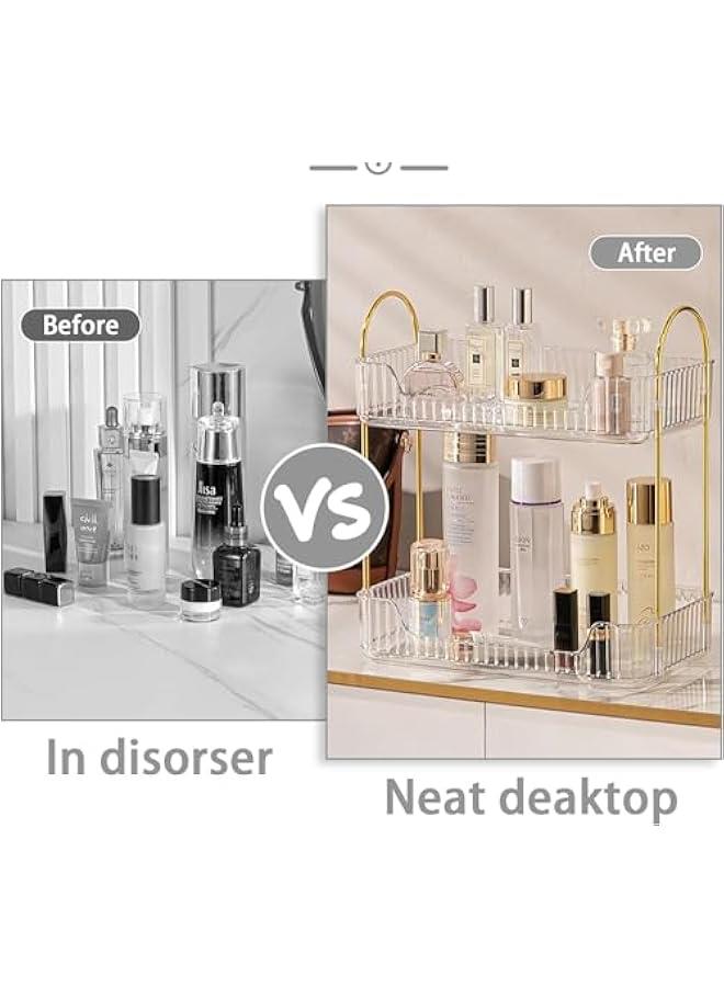 هوكور منظم منضدة الحمام من هوكور، منظم رفوف العناية بالبشرة ليزي سوزان، منظم مكياج وعطور لخزانة الملابس، منظم رف توابل للخزانة (شفاف، طبقتان) - Image 5
