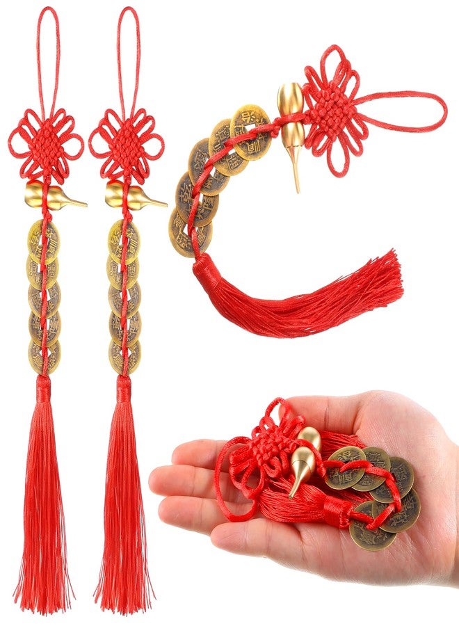 Qulkws 2PCS Chinese Knot Tassel, Feng Shui Good Luck Charms, Metal Gourd with 5 Coins Good Luck Gifts, Bring Wealth, Health and Peaceful for Cars, Furniture, Bags, Homes, and Offices - Image 1
