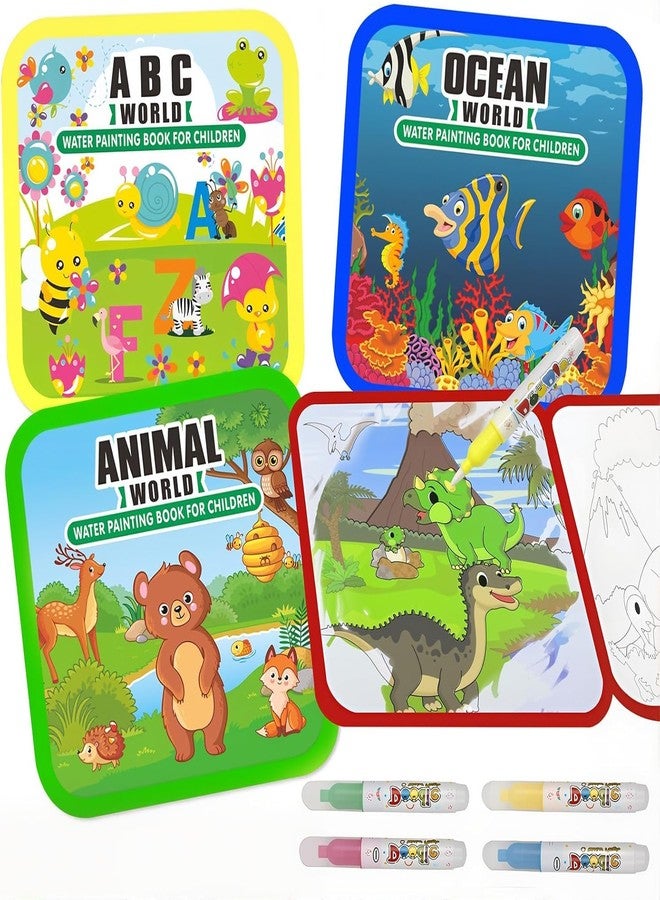 ZEBROC Reusable Water Coloring Book for Kids with Water Painting Brush | Mess-Free Magic Drawing Album | ABC/Animal/Dinosaur/Ocean Themes | Birthday Return Gift Activity Book (All Four World) - Image 3