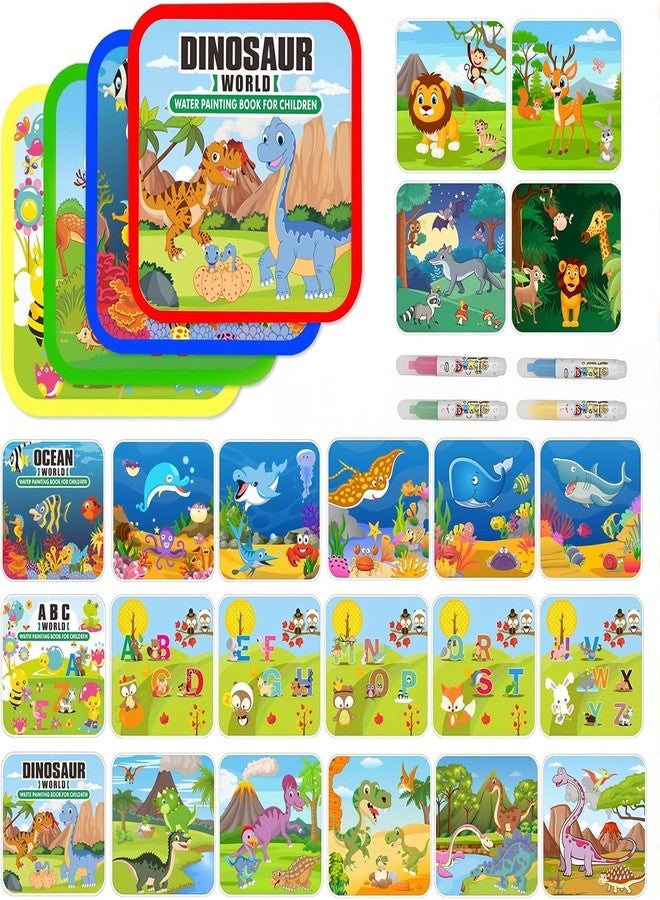 ZEBROC Reusable Water Coloring Book for Kids with Water Painting Brush | Mess-Free Magic Drawing Album | ABC/Animal/Dinosaur/Ocean Themes | Birthday Return Gift Activity Book (All Four World) - Image 1