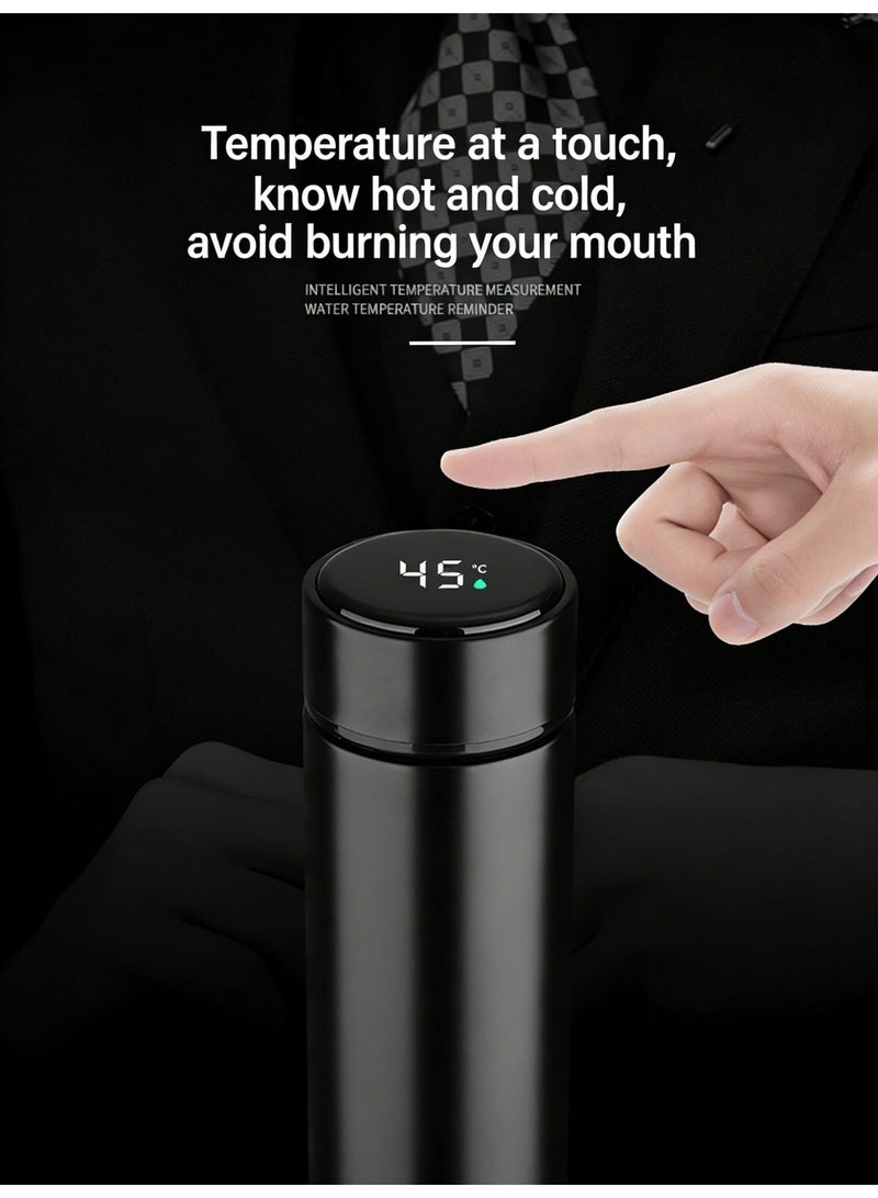 Smart Vacuum Insulated Water Bottle 500ml Temperature Display 304 Stainless Steel Double Wall Thermal Flask with Tea Strainer Coffee Mug Coffee Pot Tea Cup Tea Pot Portable for Travel Office Car Black White - Image 5