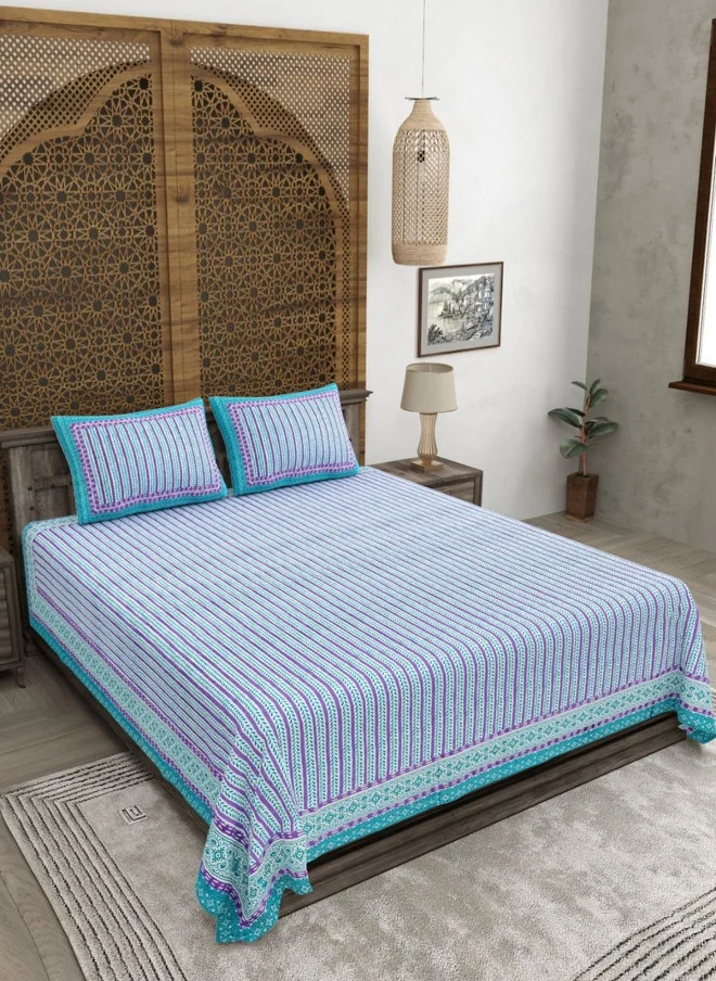 CLOTHOLOGY CLOTHOLOGY Floral Printed Pure Cotton Double King Bedsheet Set with Pillow Covers