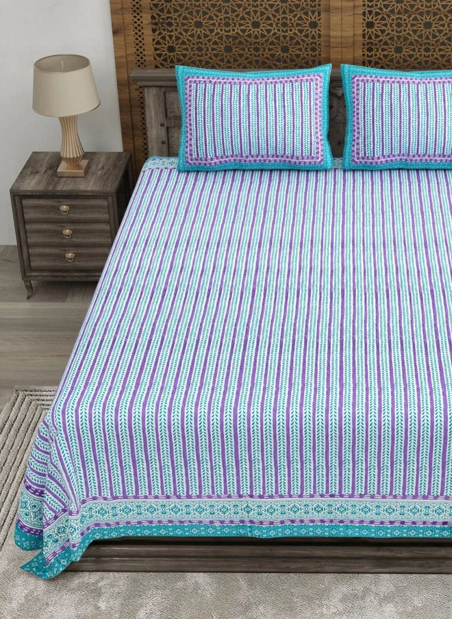 CLOTHOLOGY CLOTHOLOGY Floral Printed Pure Cotton Double King Bedsheet Set with Pillow Covers
