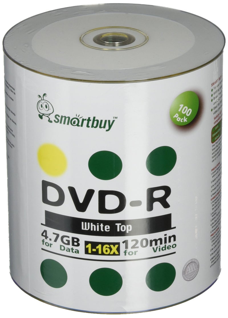 سمارت باي 100 حبة DVDR 47 جيجابايت 16x سطح أبيض غير قابل للطباعة أقراص بيانات أفلام فارغة 100 قرص 100 حبة
