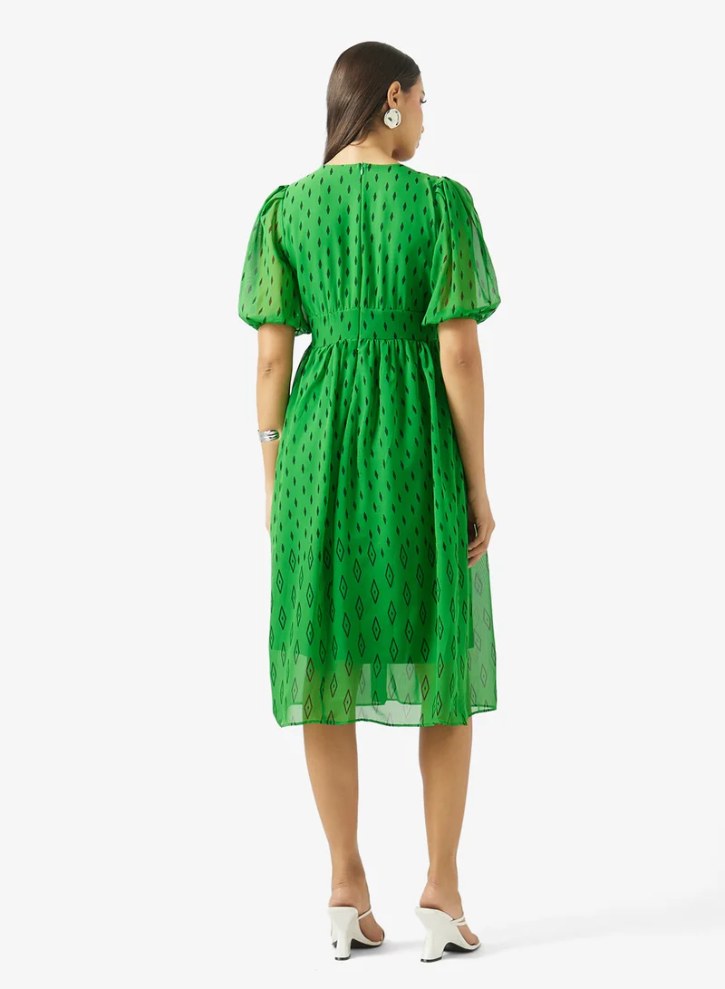 ELLA Puff Sleeve Midi Dress