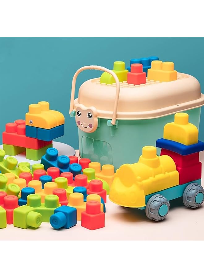 Top Stem Soft Building Block Set Soft Rubber Building Block Early Educational Toy Large Construction Puzzle Toys For Toddler Can Be Boiled And Bitten For Baby 1 3 Years Old (55Pcs + Train) - Image 1