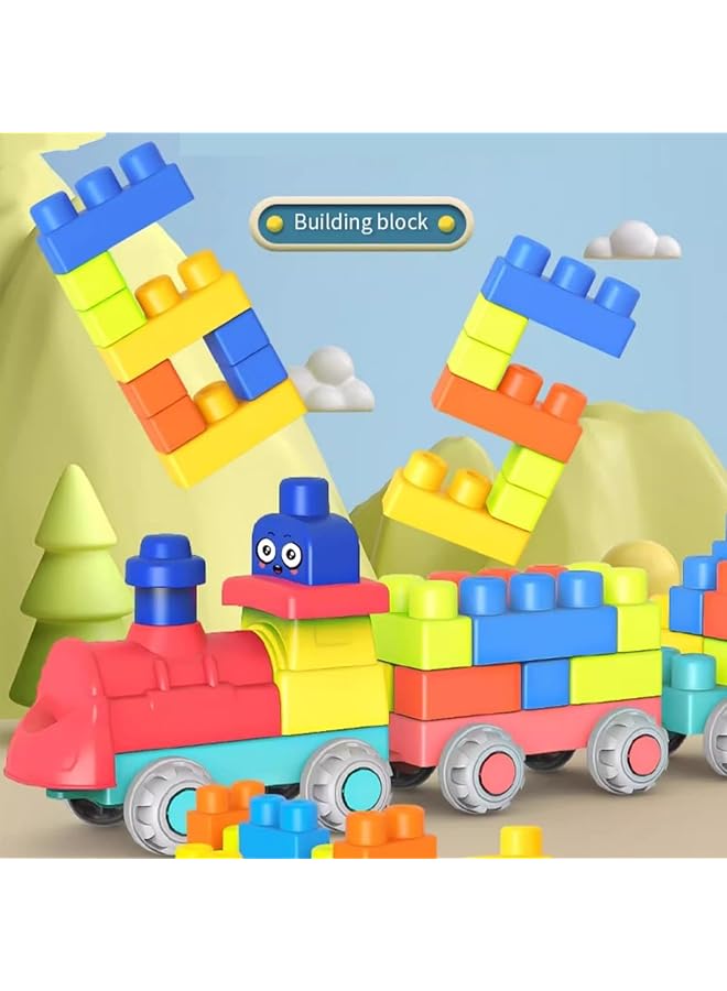 Top Stem Soft Building Block Set Soft Rubber Building Block Early Educational Toy Large Construction Puzzle Toys For Toddler Can Be Boiled And Bitten For Baby 1 3 Years Old (55Pcs + Train) - Image 5