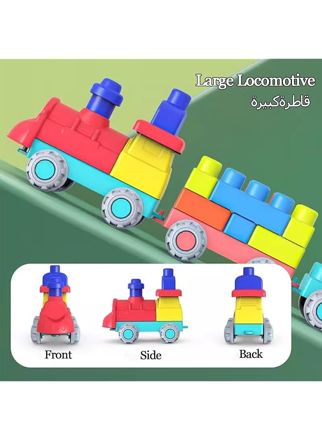 Top Stem Soft Building Block Set Soft Rubber Building Block Early Educational Toy Large Construction Puzzle Toys For Toddler Can Be Boiled And Bitten For Baby 1 3 Years Old (55Pcs + Train) - Image 4
