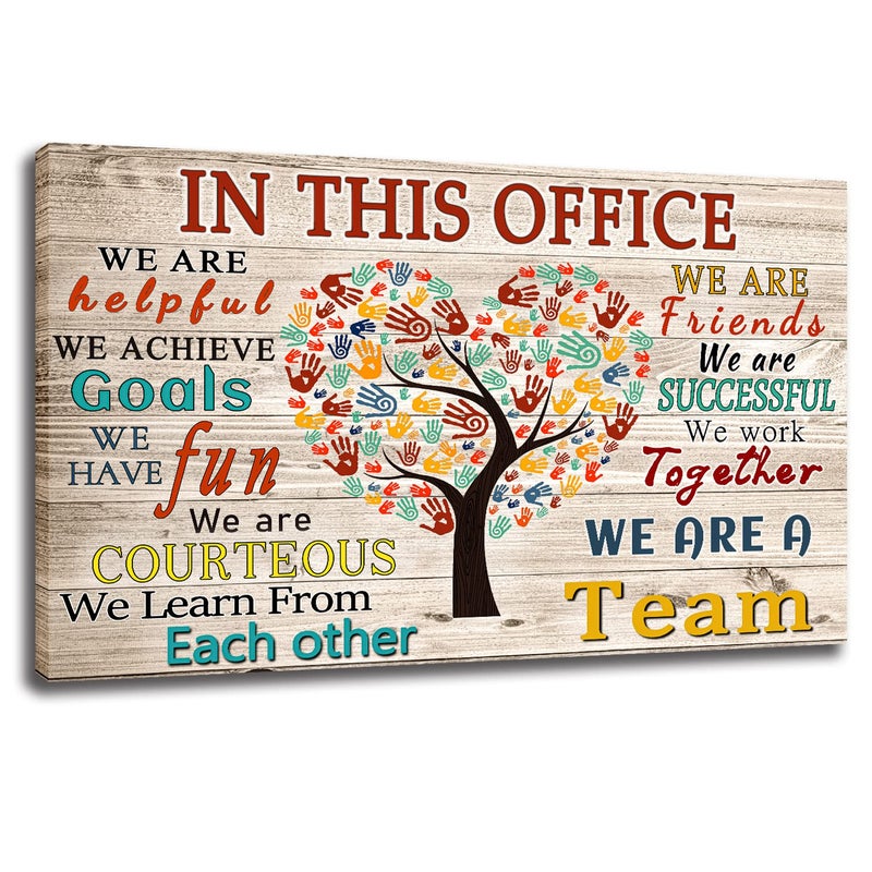 WHAOMIOT WHAOMIOT In This Office We Are A Team Inspirational Wall Art Positive Modern Decor Poster Canvas Print 24x16 Inch Frame Ready To Hang Framed 2416 Inch