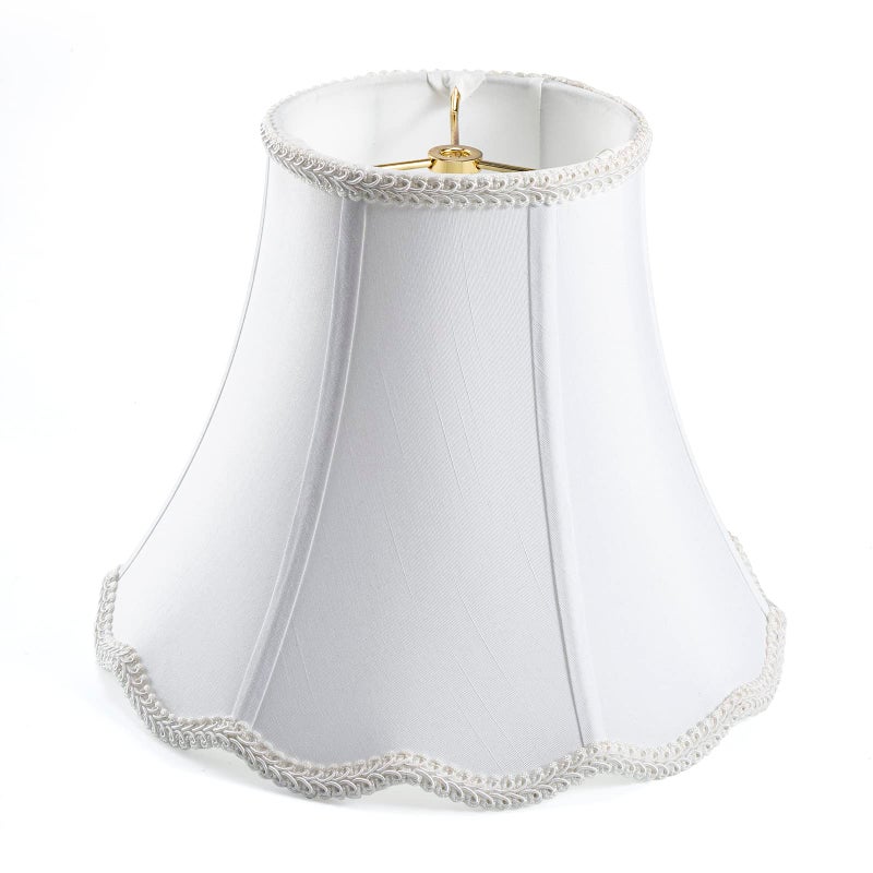saangseon White Bell Scalloped Lamp Shade 5'' Top x 10'' Bottom x 8.3'' Slant Height x 8'' Vertical Height, Double Layers Lampshade Replacement, Lamp Harp Included - Image 1