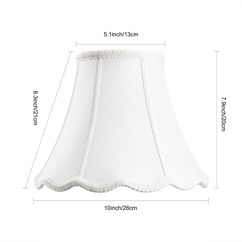 saangseon White Bell Scalloped Lamp Shade 5'' Top x 10'' Bottom x 8.3'' Slant Height x 8'' Vertical Height, Double Layers Lampshade Replacement, Lamp Harp Included - Image 2