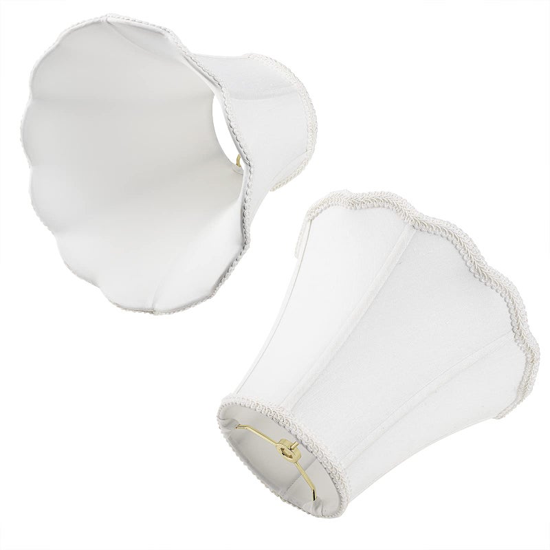 saangseon White Bell Scalloped Lamp Shade 5'' Top x 10'' Bottom x 8.3'' Slant Height x 8'' Vertical Height, Double Layers Lampshade Replacement, Lamp Harp Included - Image 5