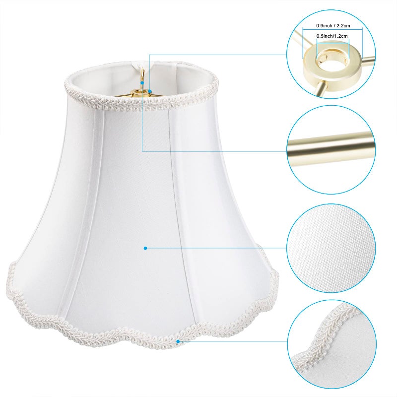 saangseon White Bell Scalloped Lamp Shade 5'' Top x 10'' Bottom x 8.3'' Slant Height x 8'' Vertical Height, Double Layers Lampshade Replacement, Lamp Harp Included - Image 4