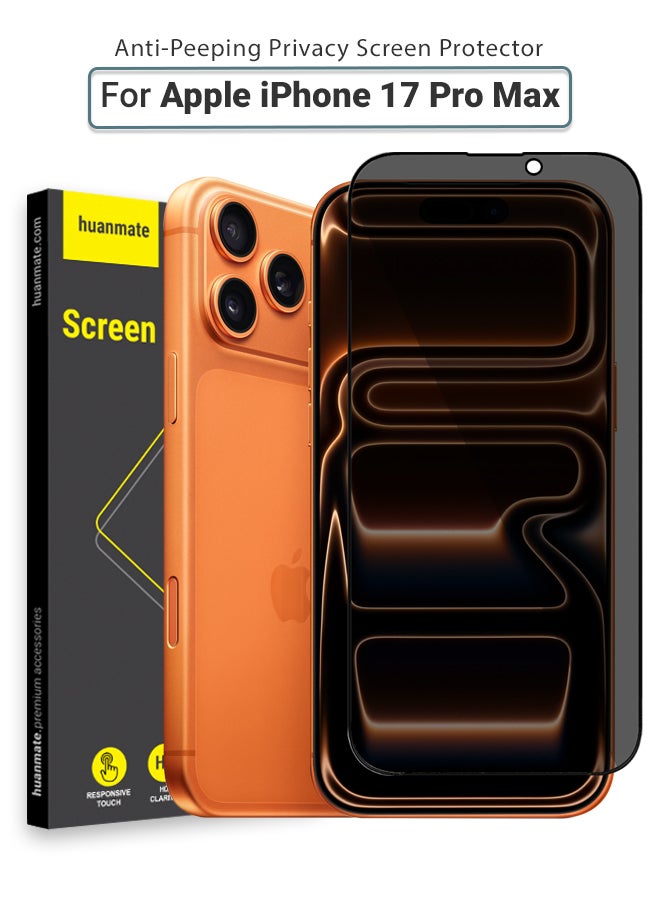 huanmate Apple iPhone 17 Pro Max Privacy Screen Protector – Premium Edge to Edge Anti Spy Privacy Tempered Glass, Oleophobic Coating, Delicate Touch, Anti-Explosion, Smooth Arc Edge, Easy Installation - Image 1