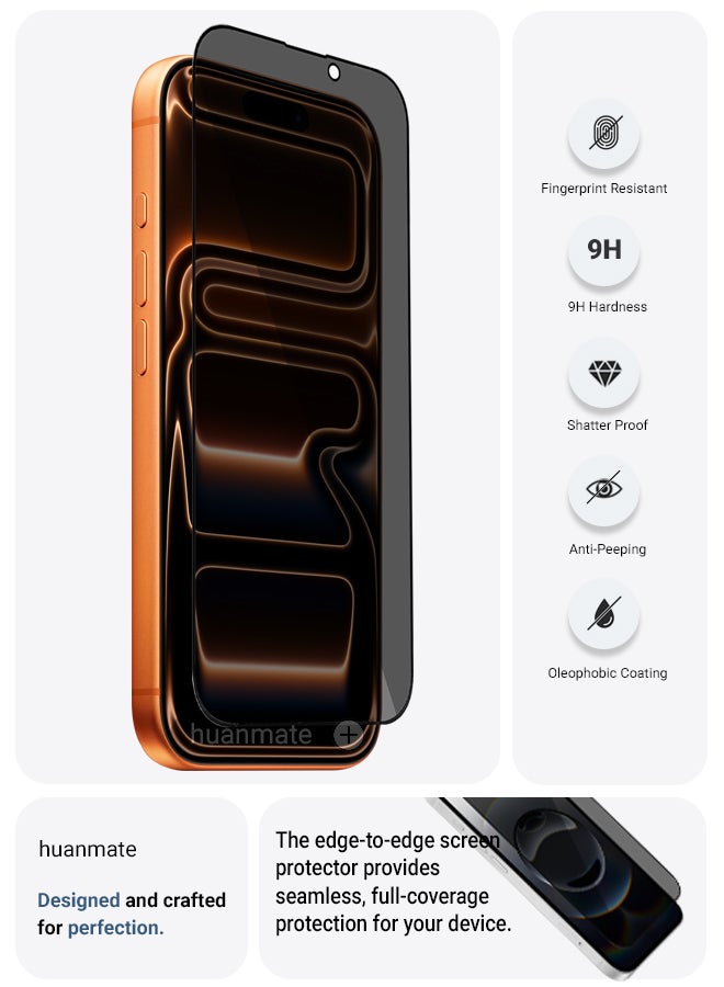 huanmate Apple iPhone 17 Pro Max Privacy Screen Protector – Premium Edge to Edge Anti Spy Privacy Tempered Glass, Oleophobic Coating, Delicate Touch, Anti-Explosion, Smooth Arc Edge, Easy Installation - Image 2