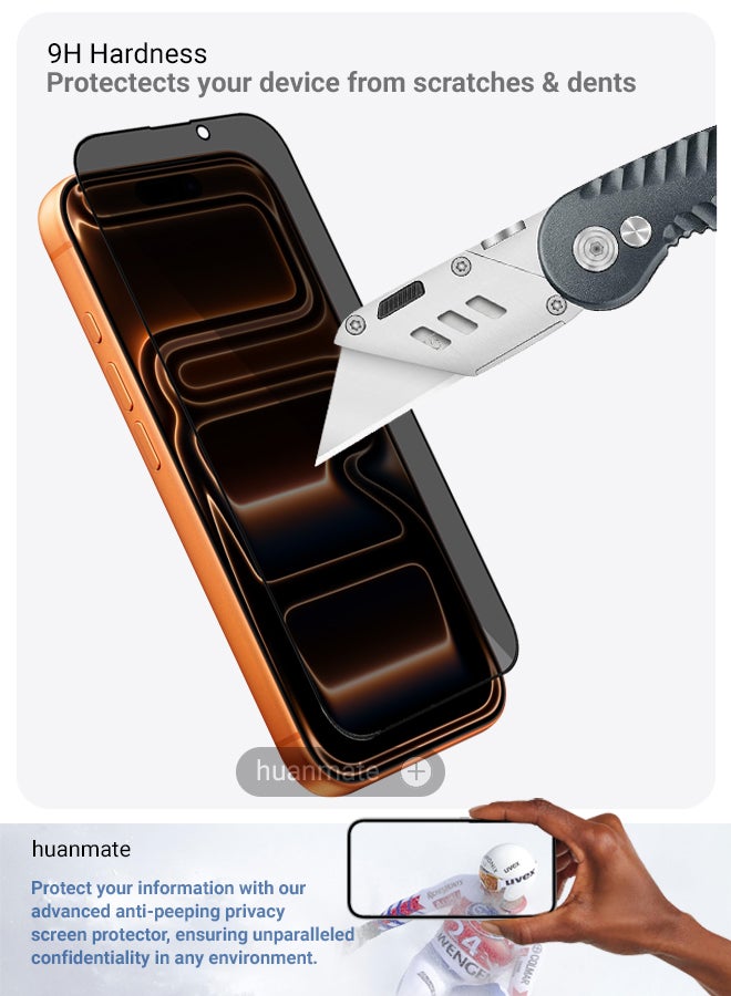 huanmate Apple iPhone 17 Pro Max Privacy Screen Protector – Premium Edge to Edge Anti Spy Privacy Tempered Glass, Oleophobic Coating, Delicate Touch, Anti-Explosion, Smooth Arc Edge, Easy Installation - Image 5