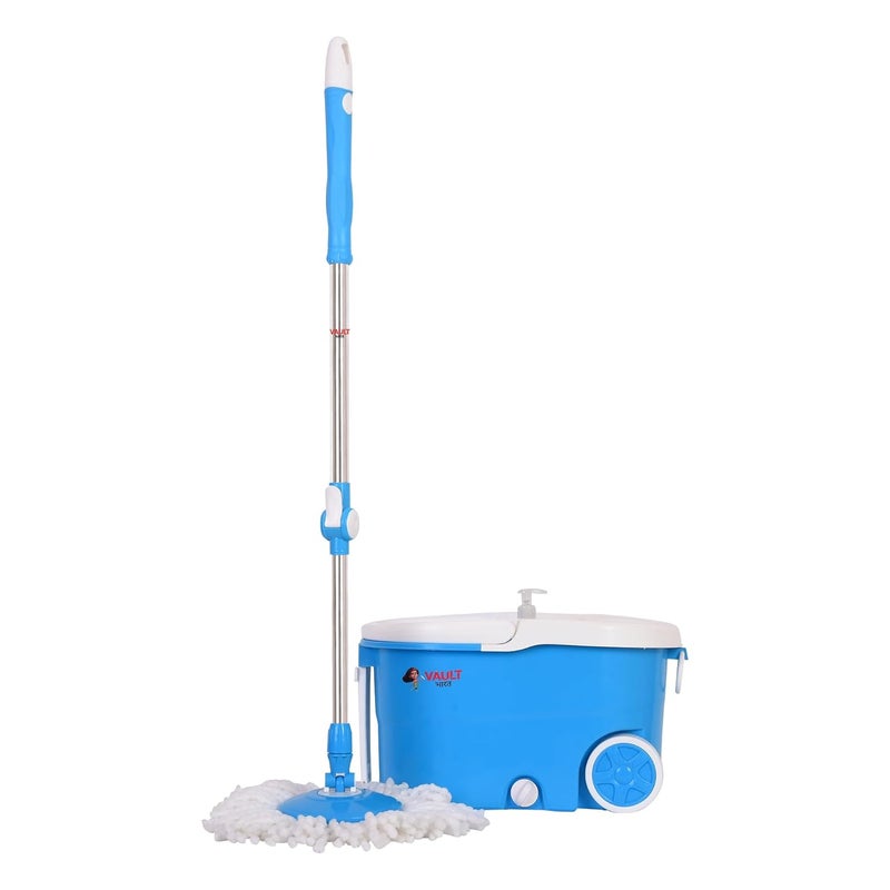 VAULT BHARAT Vault Bharat Premium Heavy Quality Mop Bucket for Floor Cleaning 360 Degree Spin Mop with Steel Wringer Easy Wheels 2 Refill and Bucket ModelV58V3 Color Blue Warranty 1 Year - Image 1