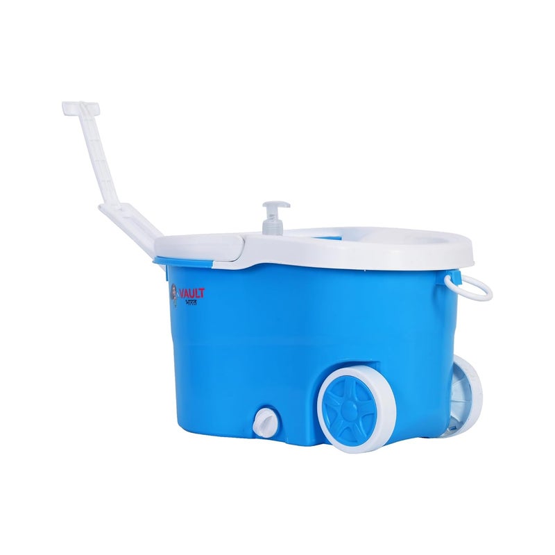 VAULT BHARAT Vault Bharat Premium Heavy Quality Mop Bucket for Floor Cleaning 360 Degree Spin Mop with Steel Wringer Easy Wheels 2 Refill and Bucket ModelV58V3 Color Blue Warranty 1 Year - Image 4