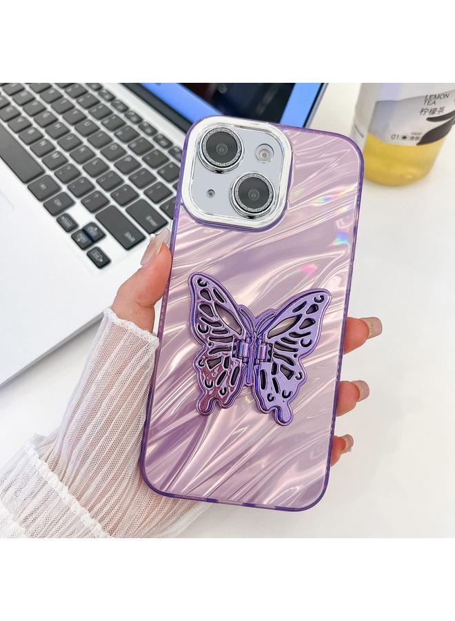 erorex Case For iPhone 15 Plating Glitter Texture Butterfly Holder TPU Phone Case with Lens Film - Image 1
