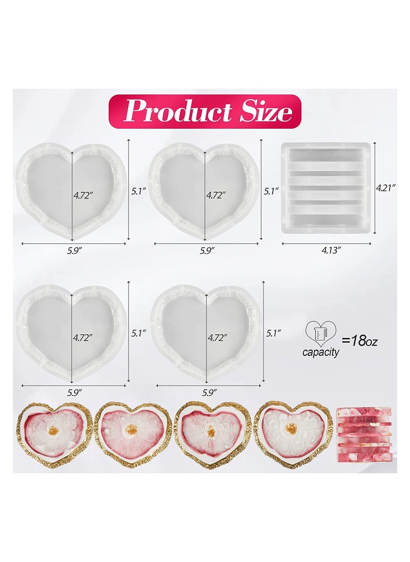 SYOSI - Heart Geode Coaster Resin Molds Set, 4pcs Coaster Molds for Epoxy Resin Casting with Storage Box Mold,Geode Coaster Silicone Molds for DIY Resin Craft,Cup mats,Home Decoration - Image 1