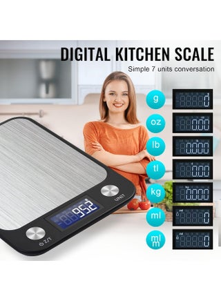 ميزان مطبخ رقمي ميزان غذائي متعدد الوظائف، زر لمسي، رقيق للغاية مع شاشة LCD كبيرة، ستانلس ستيل (البطاريات مشمولة) سعة (5000 جم/10000 جم/15000 جم) - view 4