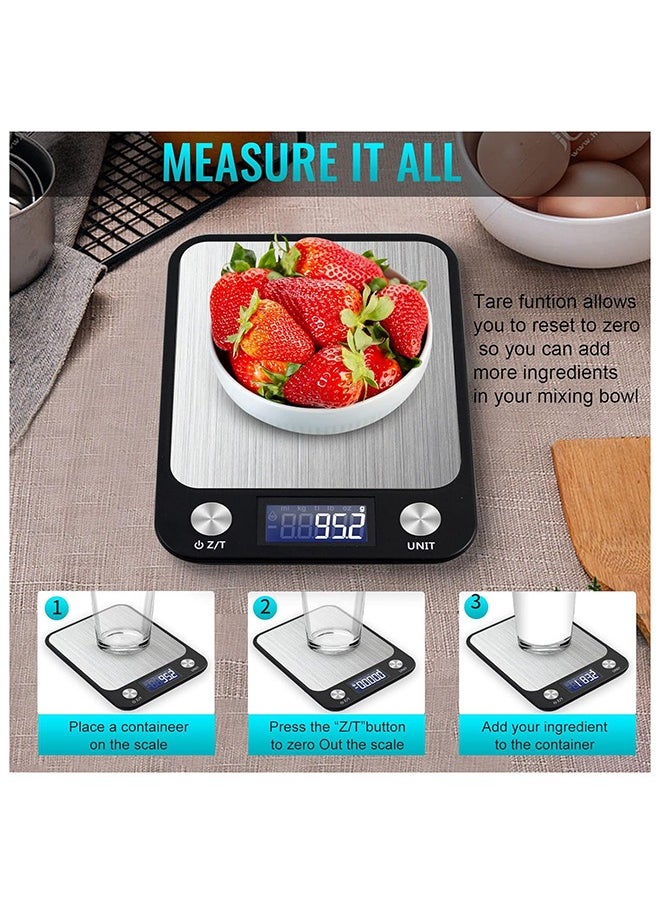 Digital Kitchen Scale Multifunction Food Scale, Touch Button, Ultra Slim with Large LCD Display, Stainless Steel (Batteries Included) Capacity (5000g/10000g/15000g)
