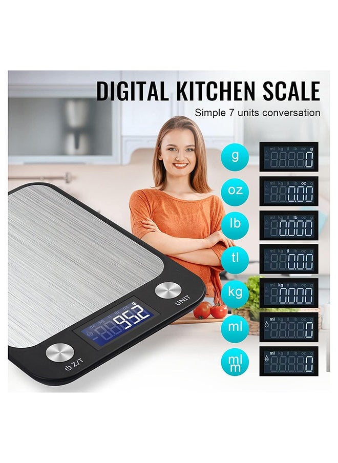 Digital Kitchen Scale Multifunction Food Scale, Touch Button, Ultra Slim with Large LCD Display, Stainless Steel (Batteries Included) Capacity (5000g/10000g/15000g)